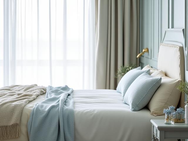 Gustavianskt sovrum med ljusa textilier och möbler